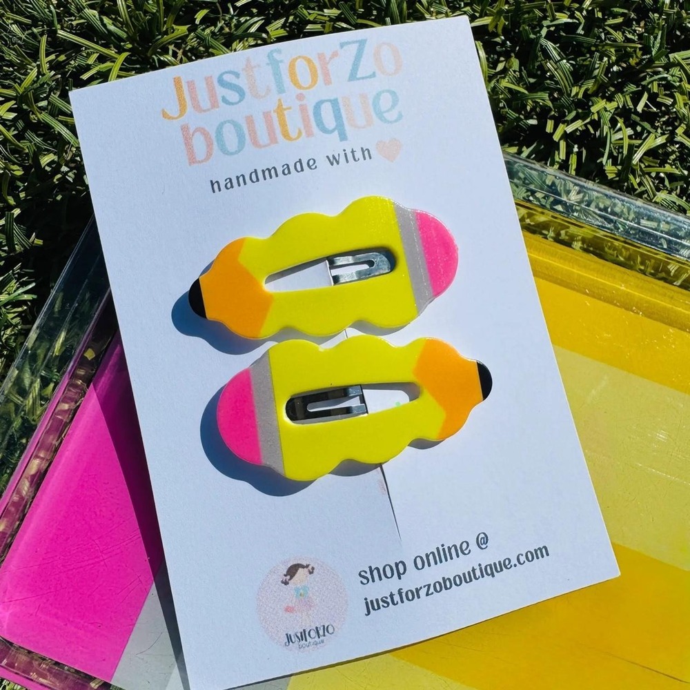 Pencil Back to School Hair Clips. Pencil, Bright.